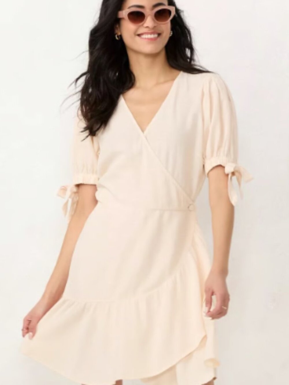 LC Lauren Conrad Pale Blush Faux Wrap Ruffle Mini Dress Small